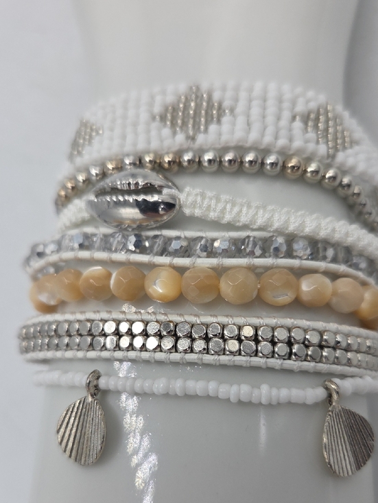 Victoria Emerson Jewelry - Victoria Emerson 7 Strand White & Beige Layered Beaded Bracelet